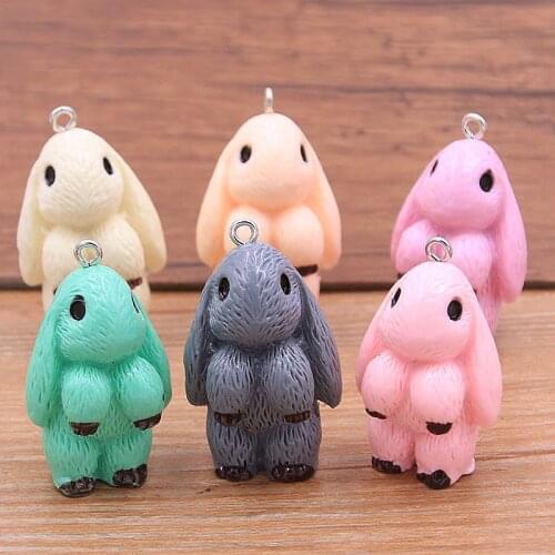 5Pcs 6 Color Lovely Rabbit Resin Earring Animal Charms Diy Findings 3D Phone Keychain Bracelets Pendant For Jewelry Making