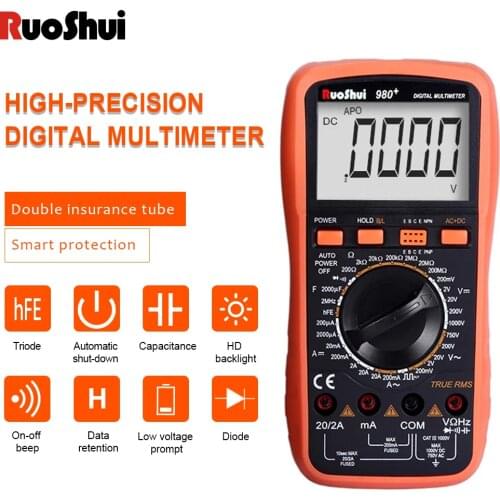 RuoShui 980+Digital Multimeter 19999 counts Intelligent protection Large capacitance and resistance True RMS Backlight Tester