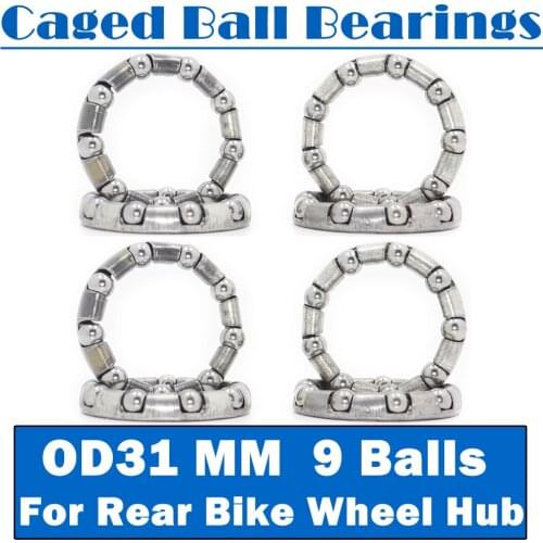 Caged Ball Bearings OD 31mm 8PCS Rear Bike Wheel Hub Headset Crankshaft Pivot Retainer Steel Oversize 9 Balls Bearing 31 mm
