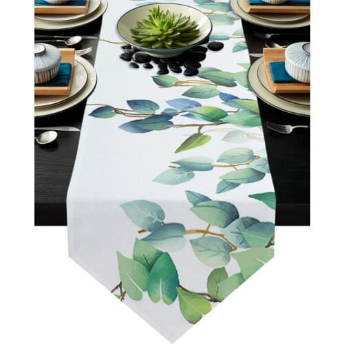 Plant Green Leaves Modern Table Runner Wedding For Party Event Home Decoration Table Cover Mat Decor Accessories
