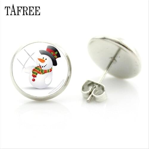TAFREE 2018 New Fashion Brand Jewelry Glass Dome Stud Earrings For Women Simple Snowman Earrings Christmas Gift Jewelry CM83-25