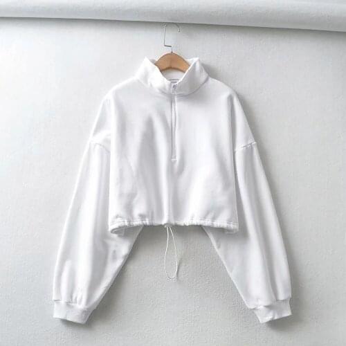 Winter Women Warm fleece Hoodies Long Sleeve Half Zipper Pullover Stand Collar Top Loose Hem And Drawstring Sweatshirt