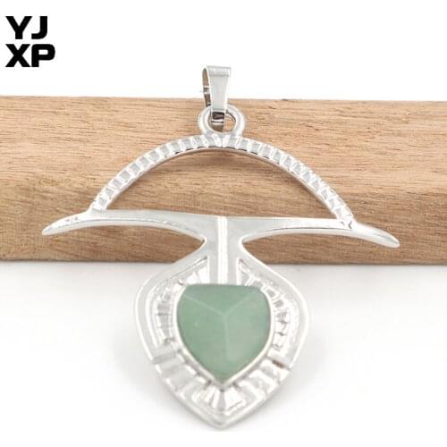 YJXP Exclusive Design Silver Plated Anchor Shape Green Aventurine Section Pendant Fashion Jewelry
