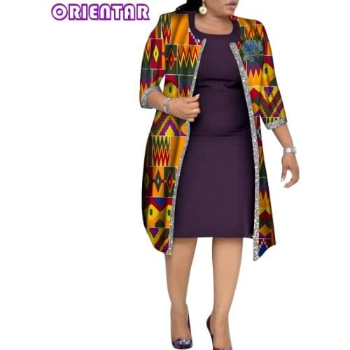 Plus Size Clothing for Women African Print Trench Coats O-neck Half-sleeve Bazin Riche African Clothes American Clothing WY8850