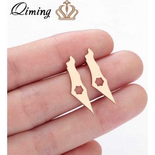 QIMING Stainless Israel Map Stud Earrings Israeli Magen Star Of David Posts Jewish Enthic Jewelry Israel Gift Women Earring