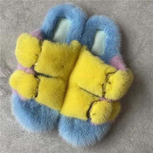 100% High-quality Mink Fur Ladies Slippers Soft PVC Sole Flat-Bottomed Sandals Are Fashionable And Versatile