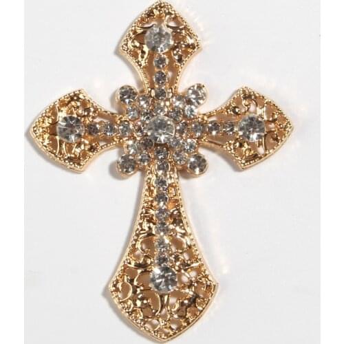 120PCS 5.5*7.1CM Big Metal Cross Metal Rhinestone Buttons Embellishment Crosses Excellent Quality Gorgeous Cross Pendants Sew On
