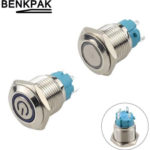 16mm 19mm 22mm Momentary Metal Push Button Switch Waterproof LED Light 1NO Latching Fixation Locking Slef-lcok Power 3V 12V 220V