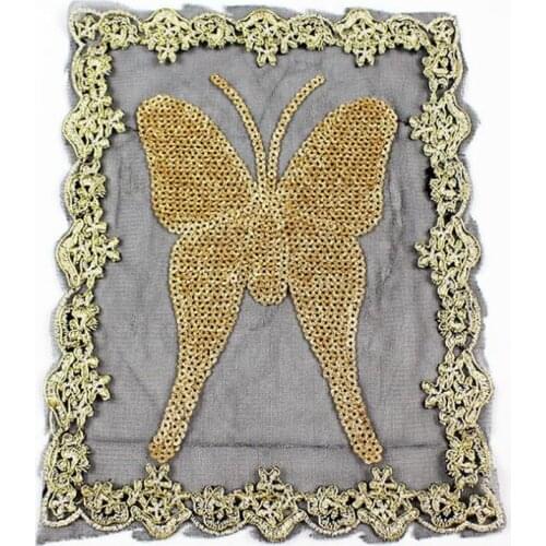 280MM Butterfly Patches for clothing Golden Sequins Strange things Sequined Patch Clothes Stickers Christmas Large Biker Badge