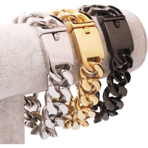 316L Heavy Hot Sale Stainless Steel Gold/Silver Color/Black Curb Cuban Chain Bracelet Bracelet Fashion Mens Womens Daily Jewelry