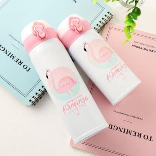 350ML 500ML Thermocup Bouncing Cover Bottle Vacuum flask Flamingo Pattern Thermal Mug Travel Thermos Cup Stainless Steel WJ917