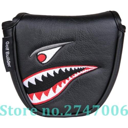1pc Black PU Leather with Shark Embroidery Magnet Golf Mallet Putter Head Cover Golf Club Putter Headcover