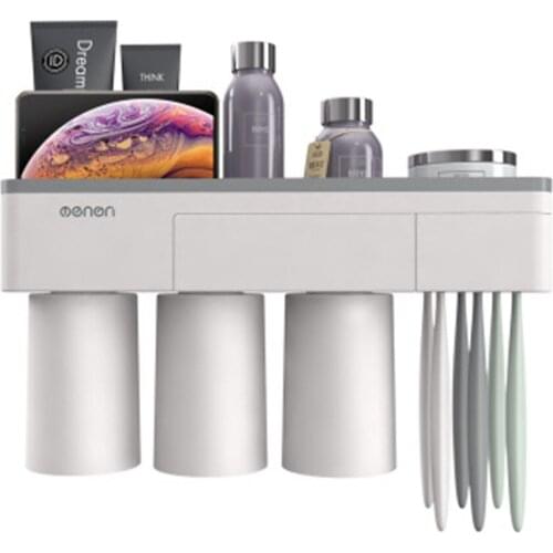Toothbrush Holder Set Wall Mount Organizer with Cups Magnetic Adsorption Inverted Toothpaste Storage Rack Bathroom Accessories