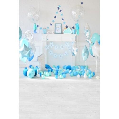 Child 1st Birthday Decoration Photography Backdrops Blue Balloons White Background for Photo Studio Vinyl Cloth Custom Photocall