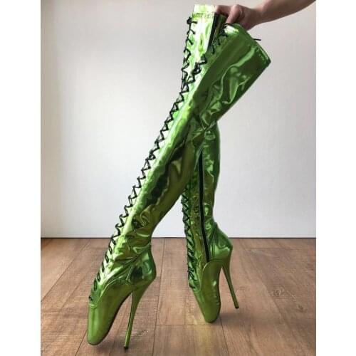 Fluorescent Green Ballet Boots Lace-up Over-the-knee Boots 18cm Sexy Bed Fun High Heel Nightclub Pumps Performance Shoes Botas
