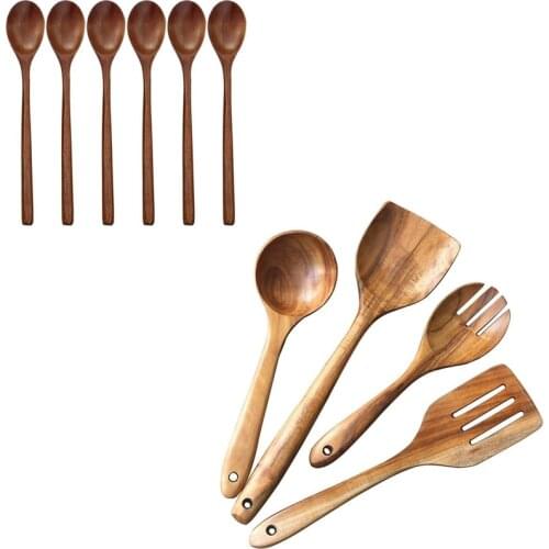 Hot XD-Wooden Soup Spoons for Eating with Wood Utensils Set for Cooking Wooden Spoons,Eating Mixing Stirring,Long Handle Spoon