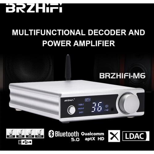 BRZHIFI HiFi Stereo Bluetooth 5.0 TDA7498E Power Amplifier With Active Subwoofer Headphone Amp USB/OPT/COAX DAC Decoder