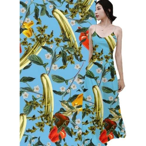 High 90% silk cotton african fabric blue botton Vegetables flowers print silk material for dress shirt cloth scarf Crepe fabric