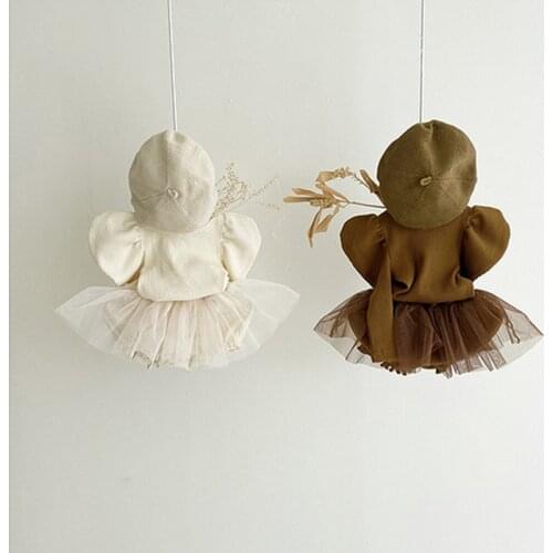 Knitted Toddler Baby Girls Clothes Set T-Shirt Puff Sleeve Tutu Skirt Lace Newborn Baby Clothes For Girls Cotton Autumn Outfits