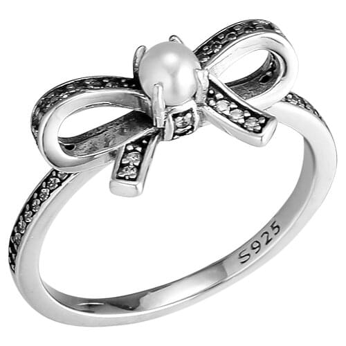 Delicate Sentiments Rings 100% 925 Sterling Silver Jewelry with White Pearl & Clear CZ Free Shipping