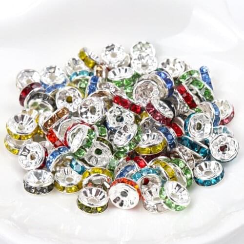 6mm 8mm Metal 23 color Crystal Rhinestone Rondelle Spacer Loose Beads For DIY Jewelry Making Accessories 50pcs