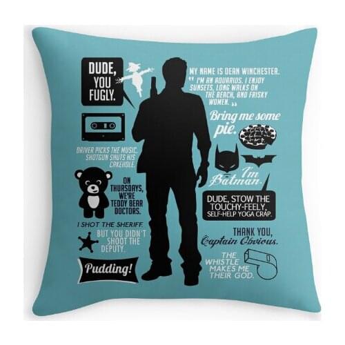 Hot Selling Dean Winchester Quotes Replaceface Customized Zippered Square Throw Pillowcase Zippered Pillow Sham Protector