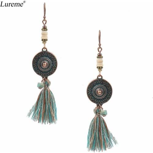 Lureme Womens Vintage Round Bronze with Simple Tassel Long Earrings (er005774)