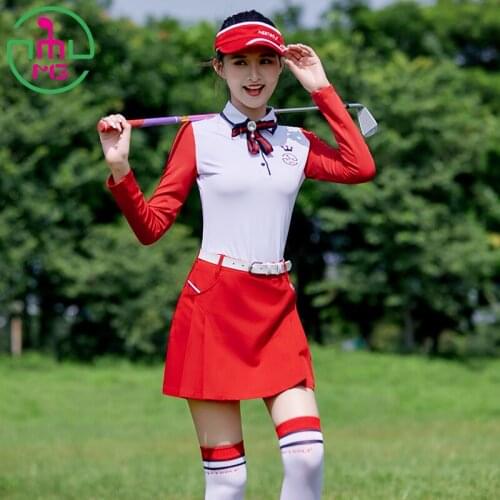 Send Belt!MG Autumn/winter Spring New Golf Dress Lady Suit Tennis Baseball Women Long-sleeved Shirt Top Pleated Skirt Casual Set