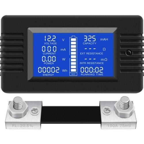 DC Multifunction Battery Monitor Meter LCD Display Digital Current Voltage Solar Power Meter Multimeter Ammeter Voltmeter(Widely