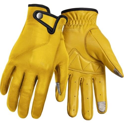 Yellow Motorcycle Gloves Men Vintage Motorbike Riding Leather Touch Screen Motocross Full Finger Gloves Moto Racing Biker Gloves