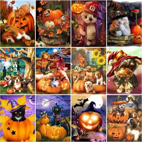 HUACAN DIY Frame Pictures By Numbers Dog Unique Gift Coloring By Numbers Halloween Wall Art For Living Room