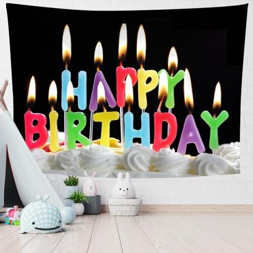 Aesthetic Anime Tapestry Wall Hanging Happy Birthday Printed Wall Tapestry Home Bedroom Decoration 0.75*1/1.3*1.5/1.5*2m 1pc