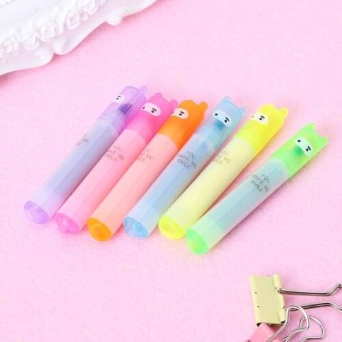 2021 New 6x Korean Creative Mini Highlighter Lovely Cartoon Marking Pen Office Stationery