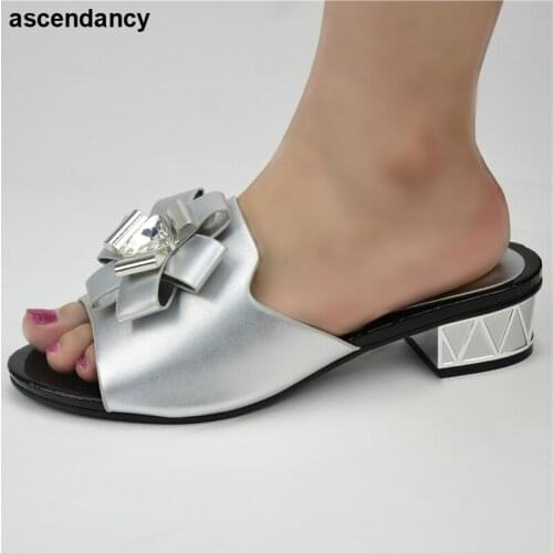 New Fashion Nigeria Party Dress Beautiful Womens Slippers with Diamonds Ladies' Shoes High Quality Eleganf Women Wedding Pumps