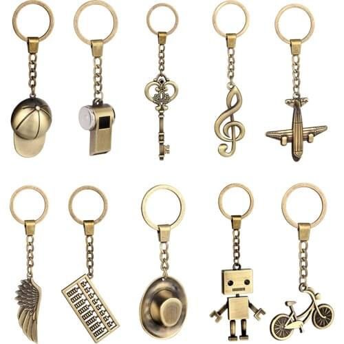 New Retro Pendant Accessories Exquisite Cowboy Hat Abacus Airplane Robot Whistle Bicycle Pendant Keychain