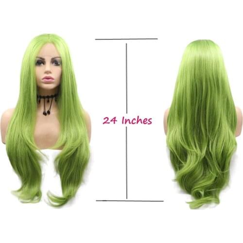 Upgrade Green Synthetic Lace Front Wigs Long Kanekalon Middle Parting Natural Wavy with Baby Hair Heat Resistant Wig for Women