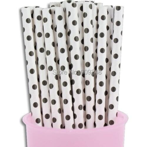 100pcs Mixed Colors Disposable Biodegradable Decorative Party Black Tiny Swiss Dot Drinking Paper Straws