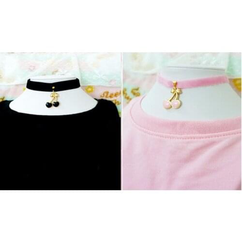 Super Cute Girls Cherry Pendant Neck Wear Harajuku Kawaii Sweet velvet strap Short Lolita Pink Black Necklace Cosplay