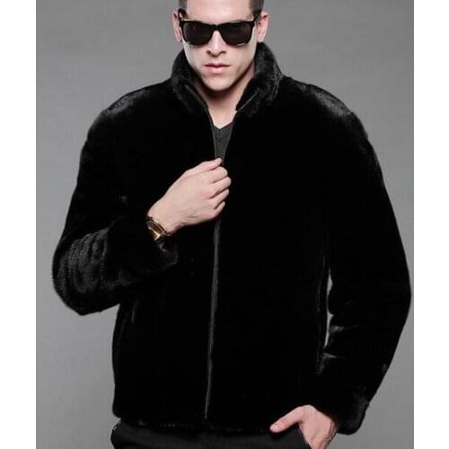 Stand collar warm faux Imitation mink fur coat mens leather jacket men coat villus winter loose thermal england outerwear black