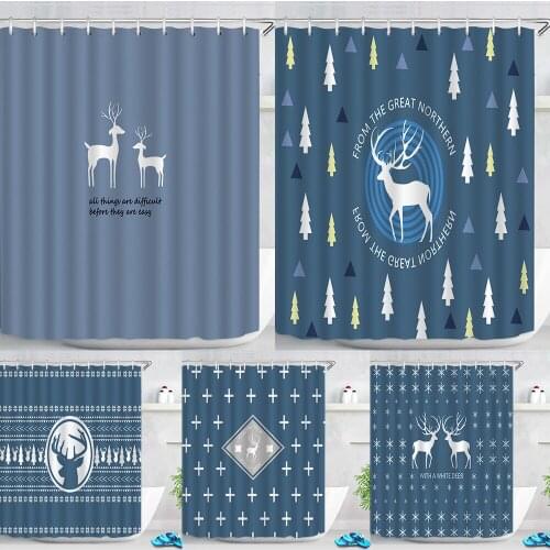 Deer Head Shower Curtain Washable Modern Accessory Bathrooms Geometry Shower Curtain Fabric Cactus Opaque Curtain Letter Curtain