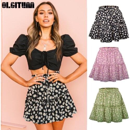 Women Summer Mini Skirt New Arrival Fashion Small Daisy Printed Sweet Girl Skirt High Waist Beach Casual A-Line Short Skirt