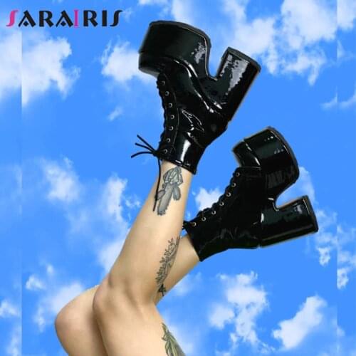SaraIris Big Size 43 INS Hot Sale Womens Boots 2021 Solid High Heel Ankle Boots Platform Quality Fashion Punk Goth Women Shoes