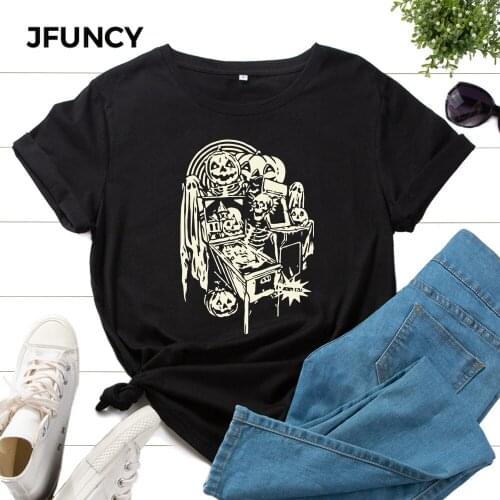 JFUNCY Oversized Women Halloween T-shirts Harajuku Graphic Tee Shirts Plus Size Casual Woman Tshirts Clothes Female Cotton Tops