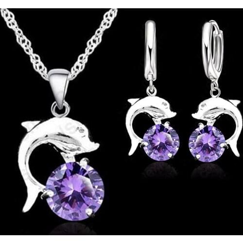 Necklace+ Earrings Sets Cute Romantic Style Animal Series Dolphin Modelling For Women Girl 925 Sterling Silver