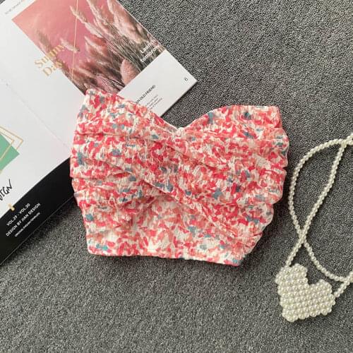 European Summer New Sexy Navel All-match Holiday Style Floral Printed Fold Tube Short Tops Women Fashion Streetwear 2021