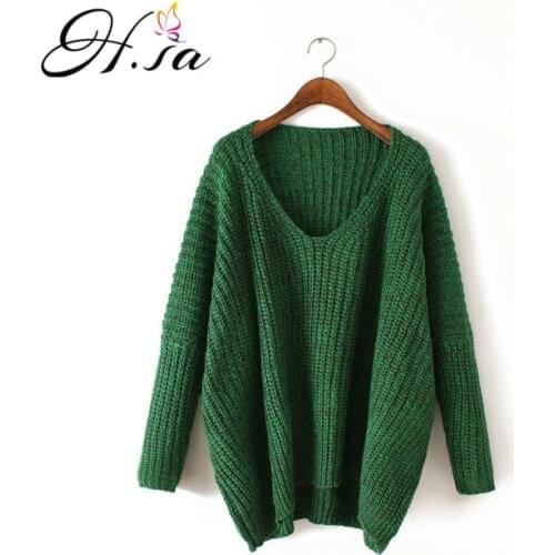 H.SA Womens Pull Sweaters Jumpers Vneck Cheap Winter Casual Knitting Pullovers Oversize Batwing Long Sleeve Tops pull femme 2017