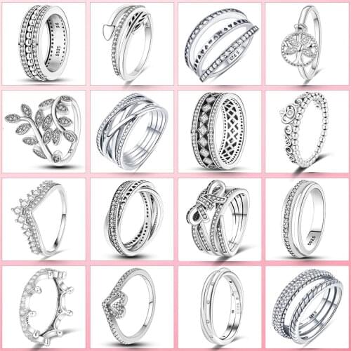 Female Ring 2021 New 925 Sterling Silver Crown Bow Twisted CZ Lines Finger Ring for Women Wedding Engagement Jewelry Gift Anel