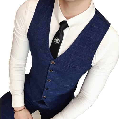 1 Piece Vest) Mens Fashion Boutique Plaid Business Casual Suit Vests Male High-end Brand Wedding Dress Suit Vest Men Waistcoat