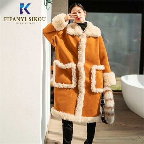 Winter Women High quality Lamb Fur Coat Real Sheepskin Long Coat Plush Particles Natural Fur Jacket Overcoat Winter Coat Women