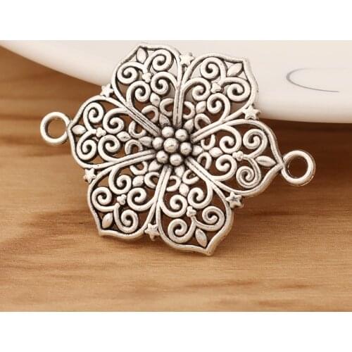 10 Pieces Tibetan Silver Large Flower Connector Charms for Bracelet Jewellery Making Accessories